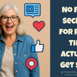 Middle-aged woman holding a red megaphone with social media icons around her, smiling. Text on image reads: “No Fluff Secrets for Posts That Actually Get Seen.”