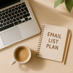 email list beginner guide laptop coffee planning blog content
