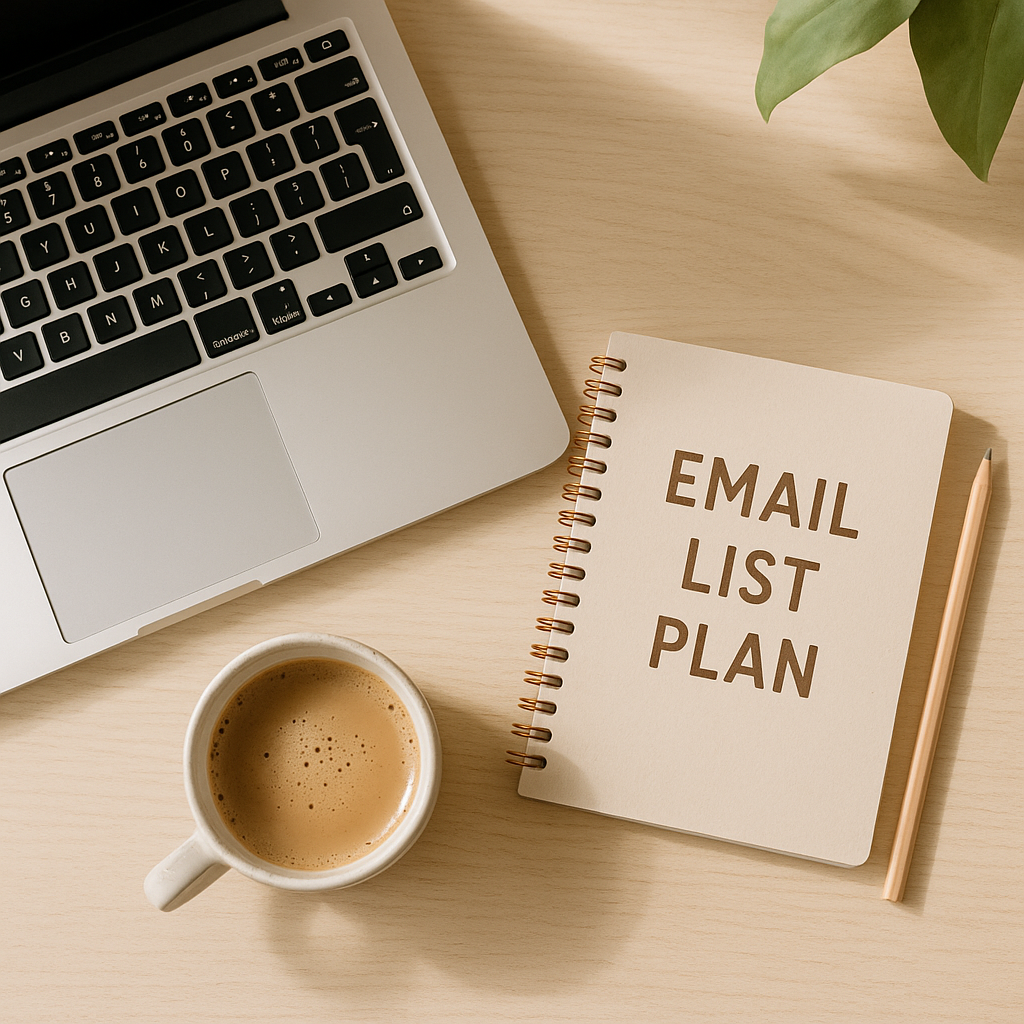 email list beginner guide laptop coffee planning blog content