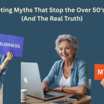 "Confident woman over 50 reviewing affiliate marketing myths and strategies for starting online business