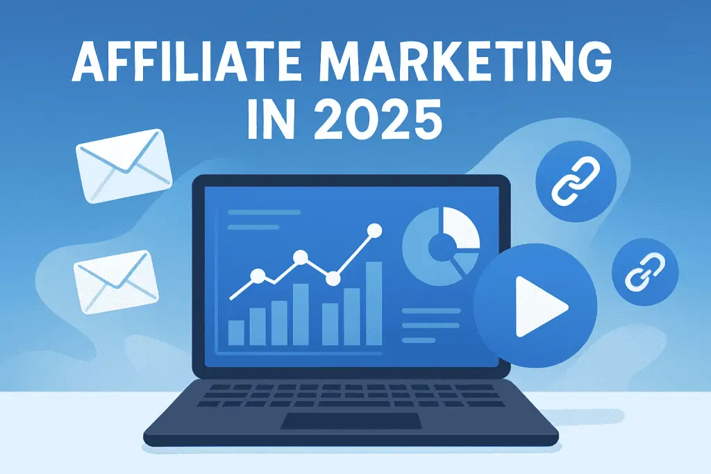 affiliate marketing blog post 2025 illustrating key digital marketing elements such as email marketing, video content creation, and affiliate tools