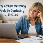 affiliate marketing confusion beginner working from home laptop