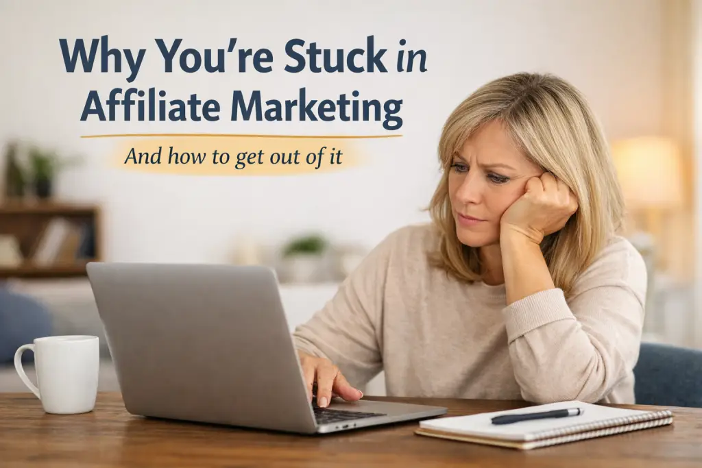 why you’re stuck in affiliate marketing beginner overwhelmed laptop